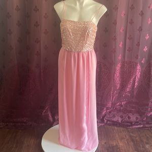Vintage Seventies Lillie Rubin Pink Sequin Prom Gown with Sash Size 10
